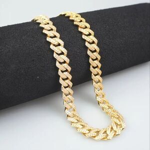 23.62 inch Unisex Cuban link golden diamond chain necklace